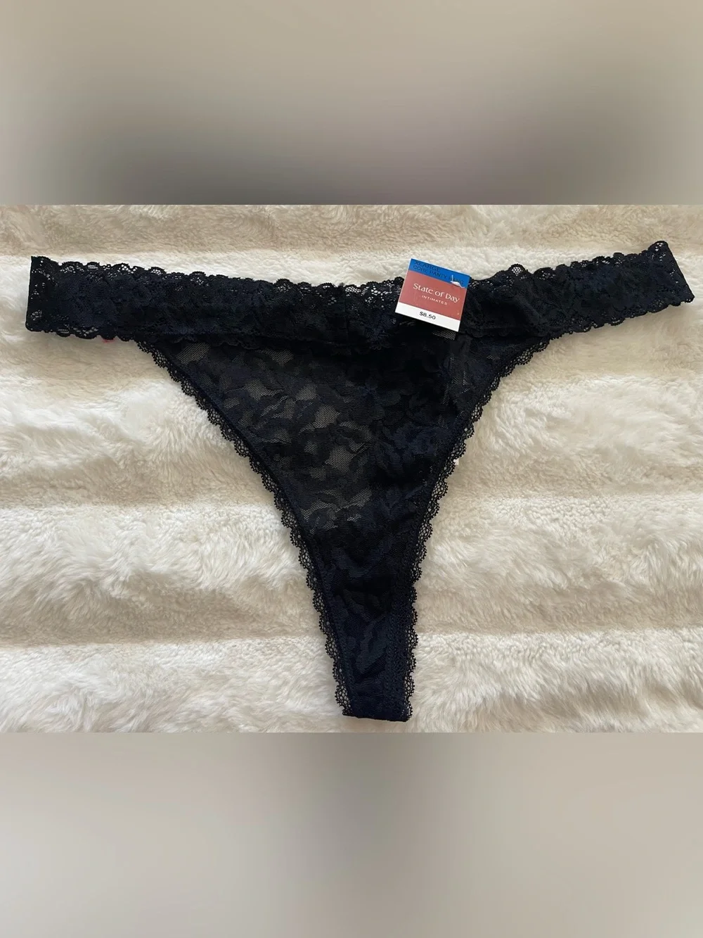 State of Day Women's Lace Thong Underwear, Deep Black Size XL - NWT